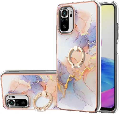 XYX Case for Xiaomi Redmi Note 10 4G, Sparkling Marble TPU IMD Bumper Hybrid Protective Phone Cover with 360 Rotating Ring Kickstand,White Milky Way