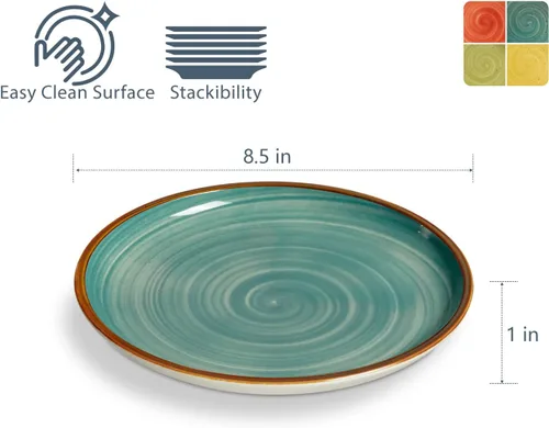 Miniatura 5 de Platos de cena de porcelana ONEMORE de 8.5 pulgadas, platos de postre y ensalada de cerámica con salpicaduras, juego de 4 platos para servir, aptos
