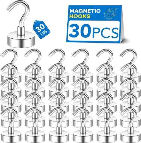 Miniatura 10 de LOVIMAG - Ganchos magnéticos, imanes de 30 libras con ganchos para crucero, ganchos magnéticos negros para colgar, refrigerador, aula, nevera