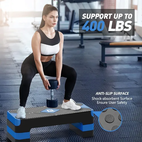 Miniatura 2 de GYMMAGE Escalón de ejercicio aeróbico, escalón aeróbico ajustable para ejercicio, plataforma de entrenamiento para escalonar, plataforma de pasos