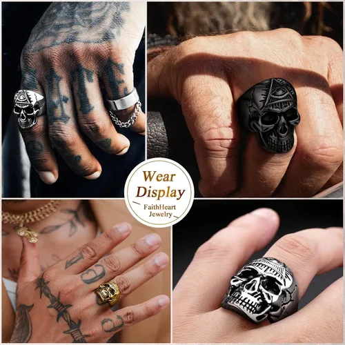 Miniatura 7 de FaithHeart All Seeing Eye Rings for Men, Stainless Steel Punk Gothic Statement Rings Eye of Providence Protection Thumb Ring Mens Amulet Jewelry