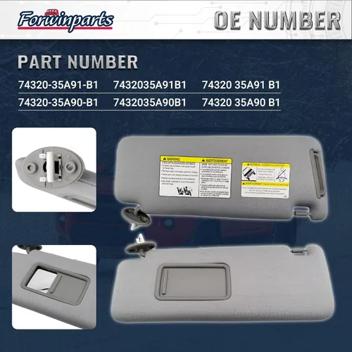 Miniatura 2 de Forwinparts Visera solar delantera izquierda del lado del conductor para Toyota 4Runner 2010-2024 74320-35A91-B1 7432035A91B1 con luz de espejo gris