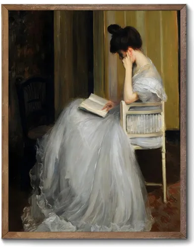 XOCUUI Decoración de Retrato Victoriano Francés Vintage, Obra de Arte Famosa, Retrato de Mujer Leyendo, Pintura al Óleo, Impresión Estética Academia
