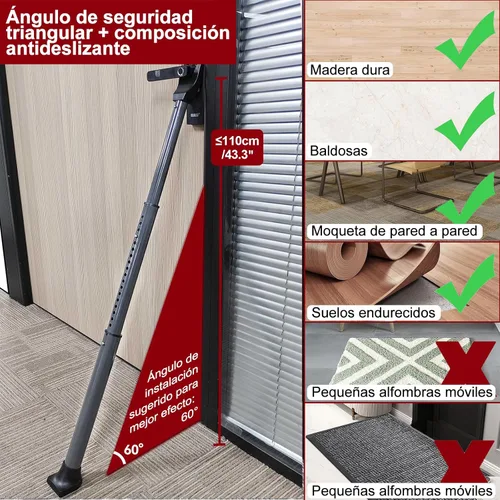 Miniatura 6 de AceMining Barra de seguridad para puerta mejorada y barra de patio deslizante, topes resistentes ajustables para el hogar, apartamento, viajes Gris