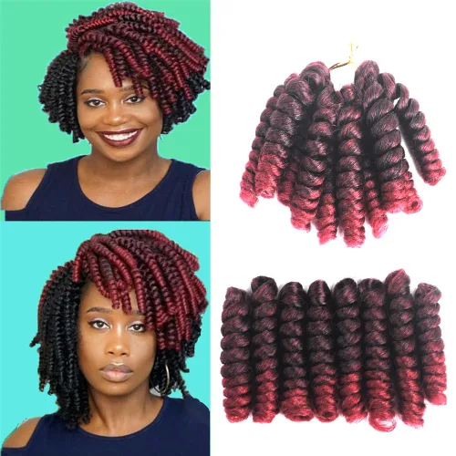 Miniatura 36 de Saniay - 3 paquetes de trenzas de ganchillo cortas trenzadas de ganchillo con espiral, rizos con espiral jamaicana, 20 mechones por paquete