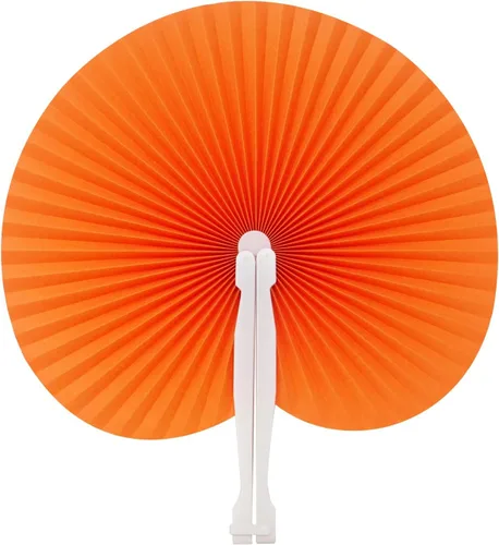 Honbay Abanicos de papel plegables de mano, 12 unidades, para cumpleaños, boda, fiesta, acordeón de forma redonda, recuerdos de fiesta (naranja)