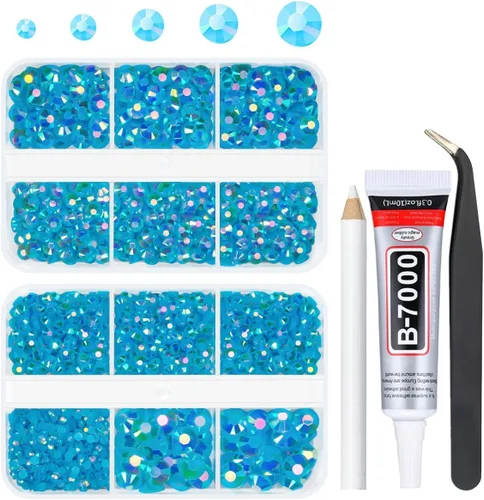 Miniatura 17 de qiipii Diamantes de imitación de resina AB verde aguamarina con pegamento B7000 para manualidades deslumbrantes de 2mm-6mm piedras gelatinosas