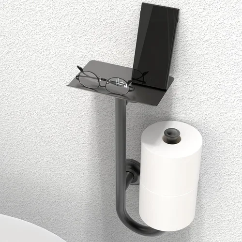 Miniatura 13 de Barra de seguridad para inodoro 3 en 1 con soporte de papel de seda integrado y estante para teléfono, para 2 megarrollos, soporte de peso de 250