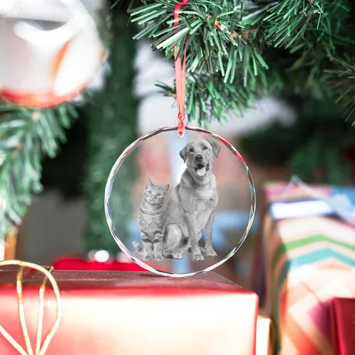 Miniatura 3 de Adorno de cristal con foto grabada, caja de regalo incluida, adorno de Navidad con foto personalizada, adorno de foto interior de cristal, regalos
