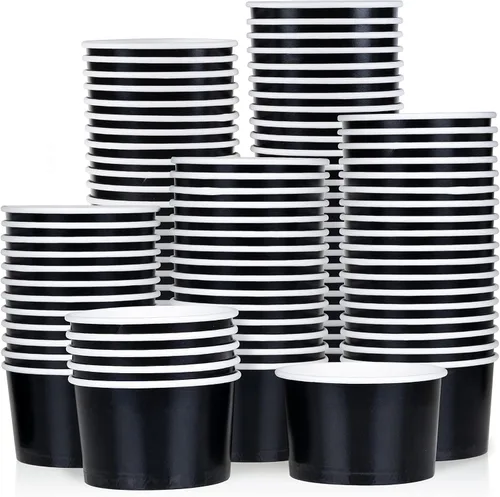 MATICAN Vasos de papel para helado, paquete de 100 cuencos desechables de postre de 5.5 onzas para bebidas calientes y frías, 5.5 onzas, color negro