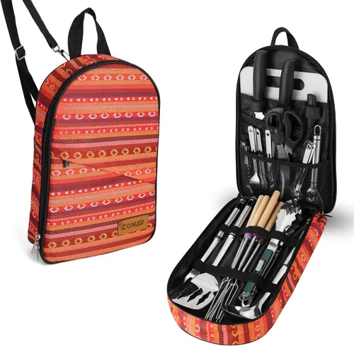 Miniatura 8 de Bolsa de almacenamiento de utensilios de cocina para campamento, juego de utensilios de cocina de campamento, bolsa de almacenamiento portátil Kit