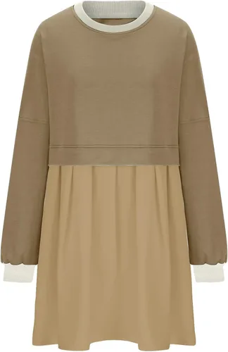 Miniatura 3 de Womens Fall Dresses Oversized Crew Neck Sweatshirt Dress Long Sleeve Drop Shoulder Pullover Pleated Mini Dress Tops
