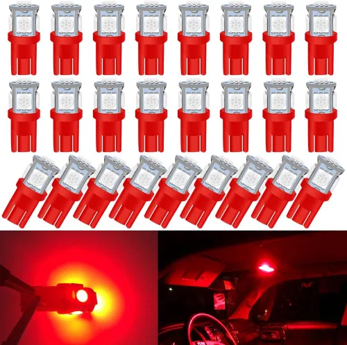 Paquete de 25 bombillas LED 194, bombillas LED T10 súper brillantes, bombillas 2825 5050 Chipset 5-SMD, W5W 168 bombillas LED de repuesto para Rojo
