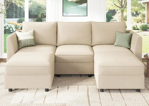 Miniatura 27 de HONBAY Sofá seccional modular con almacenamiento en forma de L sofá seccional, sofás convertibles para sala de estar - verde