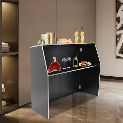 Miniatura 5 de Barra de eventos portátil plegable con estantes superiores y medios, 47.75 x 19.5 x 42.75 pulgadas, gabinete de bar portátil plegable para fiestas