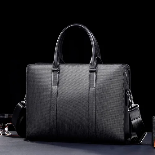 Miniatura 6 de Maletines de cuero genuino para hombres bolsa de ordenador portátil con cerradura 14 pulgadas Business Messenger Bag