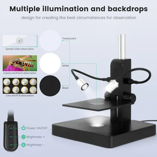 Miniatura 5 de JL246P Microscopio digital LCD de 3 lentes de 7 pulgadas 1000X, microscopio biológico con diapositivas preparadas para adultos y niños, 12MP