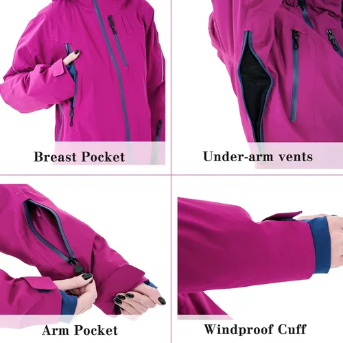 Miniatura 5 de XUQNAGG Traje de esquí de una pieza para mujer, resistente al viento, impermeable, cálido, transpirable, desmontable, para deportes de nieve
