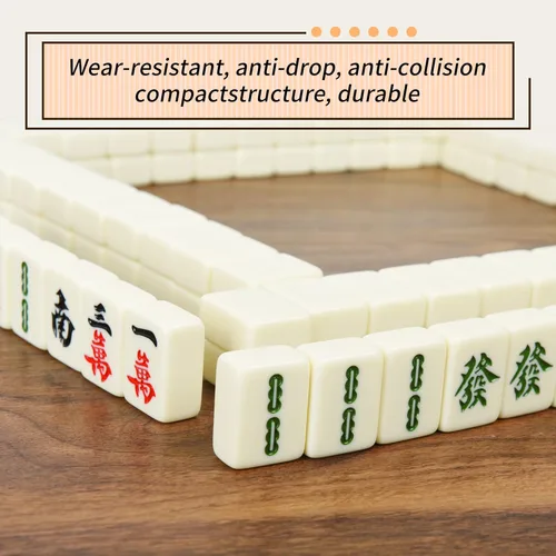 Miniatura 5 de Juego de Mahjong Compacto Chino Blanco Cremoso de 1.17 pulgadas, Tamaño Pequeño de Viaje, 144 + 8 Fichas de Melamina en Blanco, con Bolsa de Viaje