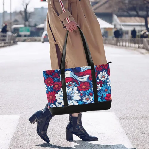 Miniatura 2 de Flowers American Flag Waterproof work bags for women tote with zipper large tote for office with maletin ejecutivo para mujer