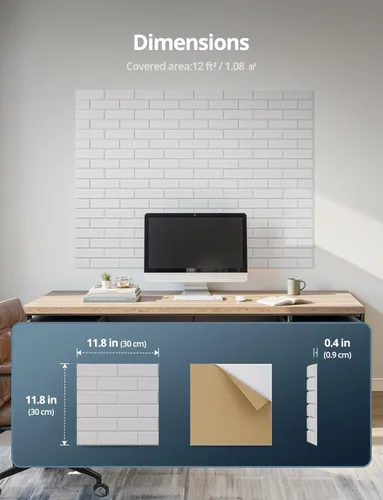 Miniatura 9 de Kuchoow Paneles acústicos de pared para estudio de grabación, absorción de sonido, patrón de ladrillo, paquete de 12 unidades, decoración blanca