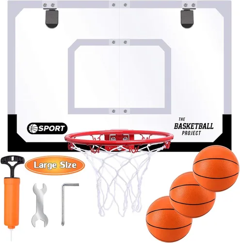 Large Indoor Mini Basketball Hoop Set for Kids and Adult 24 X 16 Inch Board Family Games for Home and Office Door & Wall with 3 Balls and Complete