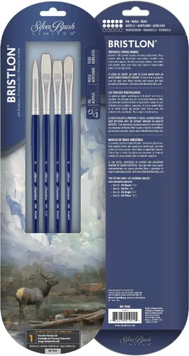 Silver Brush Limited BR-1940 Bristlon Versátil Set de 4, Cepillos redondos, planos, brillantes y Filbert todo en tamaño 6, mango largo