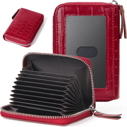 Miniatura 31 de Tarjetero RFID para tarjetas de crédito, cartera pequeña con cremallera de acordeón, estuche organizador de tarjetas para mujeres y hombres