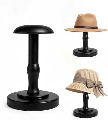 CHADWICK Soporte para sombreros de estilo vintage, soporte de exhibición de sombreros marrón rústico de madera, organizador de gorras de mesa y