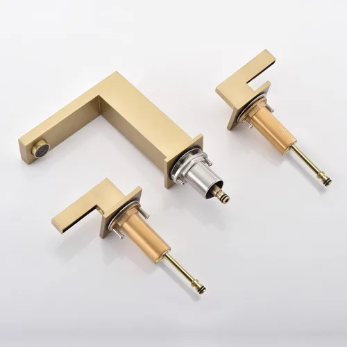 Miniatura 6 de sumerain Grifo de baño de 8 pulgadas de oro cepillado, grifo de lavabo de 2 manijas de latón sólido, con manguera de conexión rápida