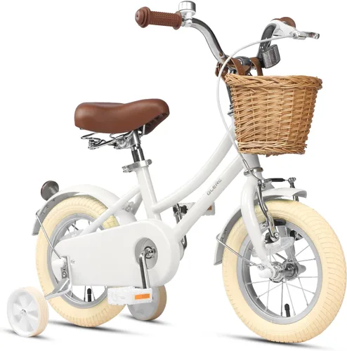 Miniatura 20 de Glerc Little Molly - Bicicleta de crucero retro para niños de 2 a 13 años de edad con cesta de mimbre y ruedas de entrenamiento/soporte, varios