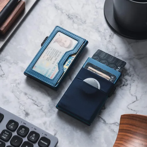 Miniatura 12 de VULKIT Billetera minimalista con ventana de identificación y bolsillo EDC con bolsillo desplegable para tarjetas de crédito y bloqueo RFID, diseño