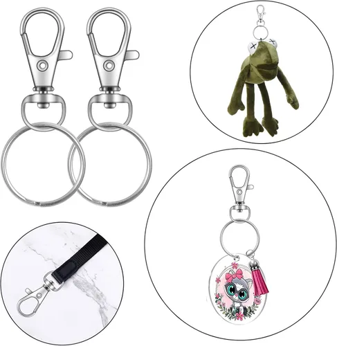 Miniatura 5 de 70 piezas de ganchos giratorios con llaveros, cierre de pinza de langosta de metal, llaveros para manualidades 3,17 cm / 1,25 pulgadas Plata