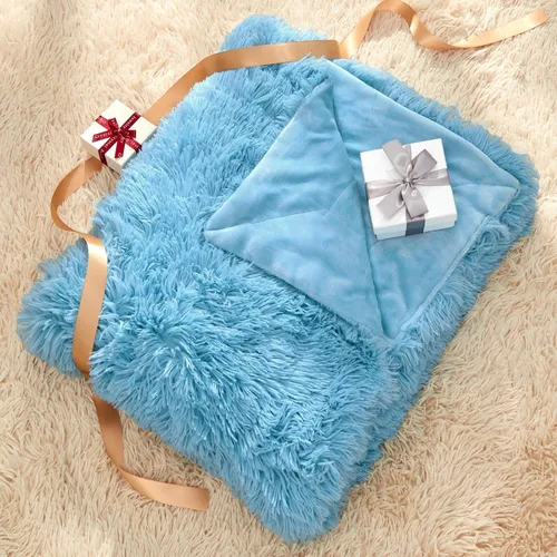 Miniatura 6 de GONAAP - Manta mullida de piel sintética, color azul cielo, supersuave y acogedora, manta mullida de felpa lanuda para sofá o cama