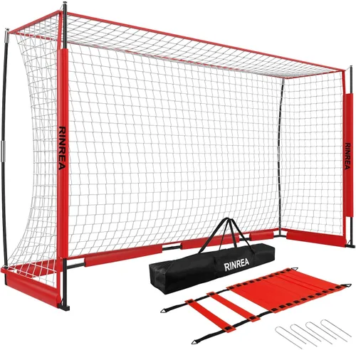 Miniatura 8 de RINREA Portería de fútbol portátil, red de portería de fútbol plegable con base metálica, equipo de entrenamiento de fútbol de montaje rápido con 1