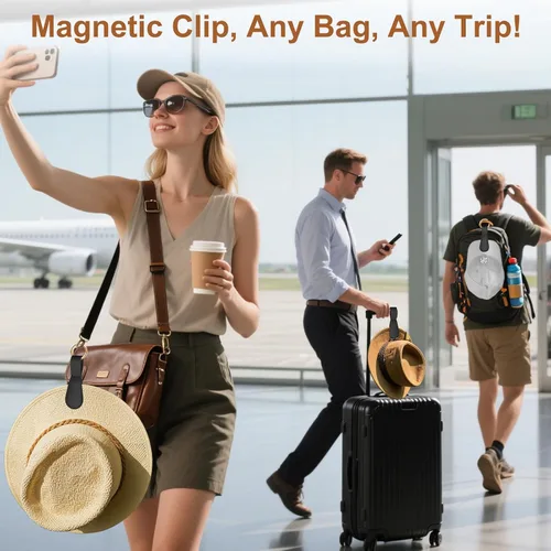 Miniatura 33 de Clip magnético para sombrero para viajes, 2 soportes de silicona color caqui claro para bolsos, bolsos, equipaje y sombreros de playa, clip