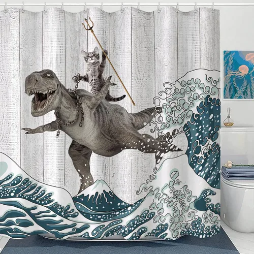 Miniatura 11 de Fungarth Cortina de ducha de pulpo náutico azul, sirena azul marino, divertida cortina de ducha estilo kraken del océano para baño, ancla fresca