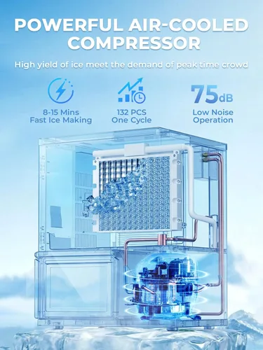 Miniatura 3 de Commercial Ice Maker Machine 380LBS/24H, 250LBS Stainless Steel Storage Bin, 132 Ice Cubes in 8-15min, Self-Cleaning, Air Cooled Ice Machine with