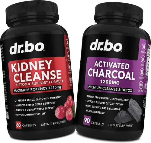 DR. BO Kidney Cleanse Detox y carbón activado – Extracto natural de arándano y Uva Ursi para apoyar la salud de los riñones, la vejiga y el tracto