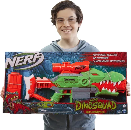 Miniatura 9 de Nerf DinoSquad Rex-Rampage - Lanzador de dardos motorizado, clip de 10 dardos, 20 dardos oficiales, almacenamiento de 10 dardos, diseño