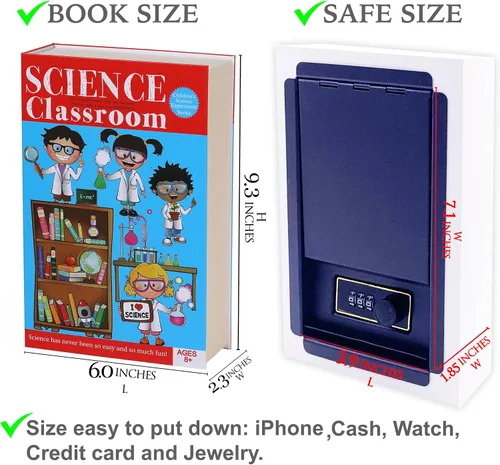 Miniatura 8 de Caja de Seguridad para Libros de Páginas Reales de Aula de Ciencias con Cerradura de Combinación, Caja de Seguridad para Dinero y Cajas de Science