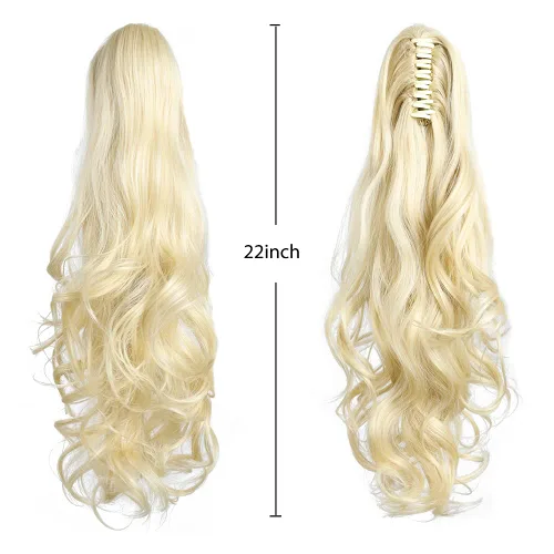 Miniatura 75 de Extensiones de cola de caballo de cabello rubio, extensiones de cola de caballo para mujer, pinza de extensiones de cabello rizado de 12 pulgadas