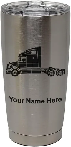 Miniatura 33 de LaserGram Taza aislada al vacío de 20 onzas, cabina de camión, grabado personalizado incluido (negro)