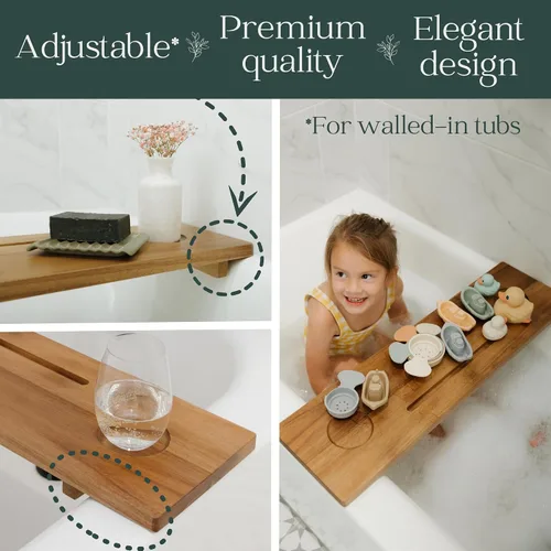 Miniatura 4 de Bandeja de bañera Nature Shed prémium para bañeras estándar bandeja de baño de lujo de acacia sólida de 29 pulgadas para bañera organizador