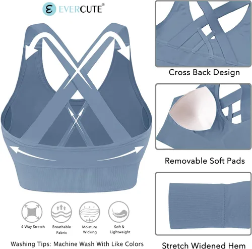 Miniatura 5 de Evercute - Brasier deportivo para mujer, con relleno, tirantes cruzados y sin costuras, brasier de soporte medio para alto impacto, ideal para yoga