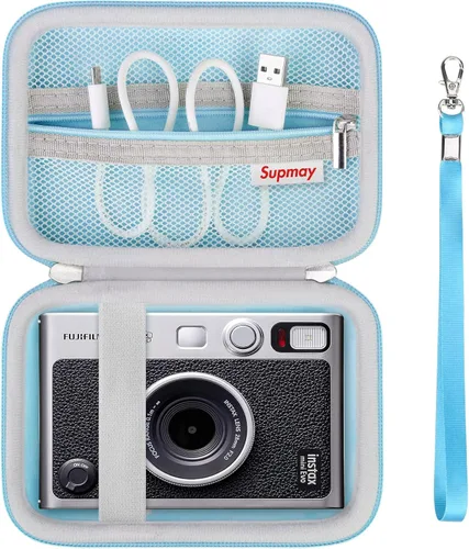 Miniatura 14 de Funda de transporte compatible con cámara instantánea Fujifilm Instax Mini EVO, bolsa de viaje con bolsillo de malla para fotos, cables USB
