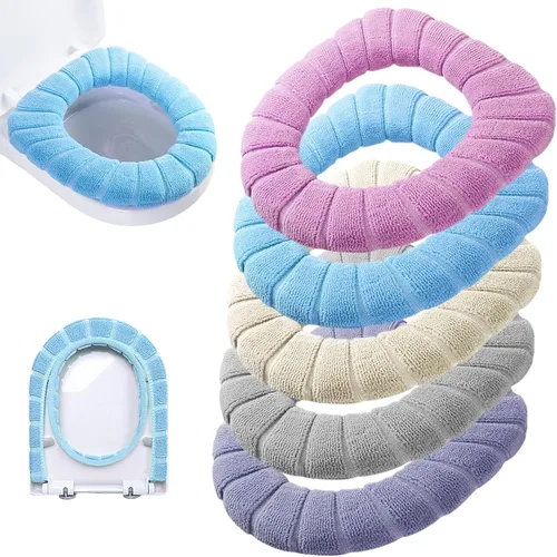 Miniatura 12 de Legigo Paquete de 5 fundas de asiento de inodoro más gruesas, suaves y cálidas, tela de fibra lavable, fácil instalación, cómoda funda de asiento