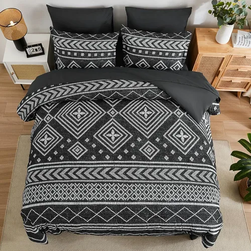 Miniatura 3 de Yiran - Juego de edredón tamaño Queen de 7 piezas, reversible negro, ropa de cama estilo boho azteca en una bolsa, juego de edredón suave y ligero