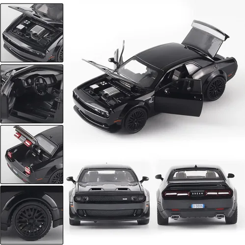 Miniatura 4 de OANMYJJO Autos de juguete para niños 1/32 Challenger Hellcat - Autos de juguete de metal fundido a presión, auto Hellcat con luz y música, auto