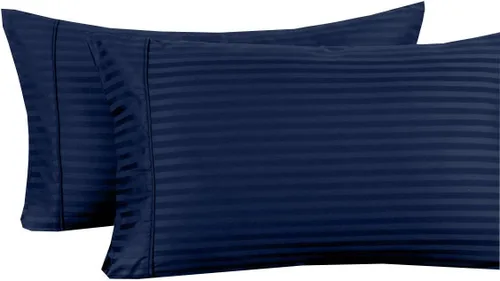 Miniatura 11 de Juego de 2 fundas de almohada de lujo para dormir con funda suave y transpirable, 100% algodón, 800 hilos, almohadas de rayas azul claro estándar